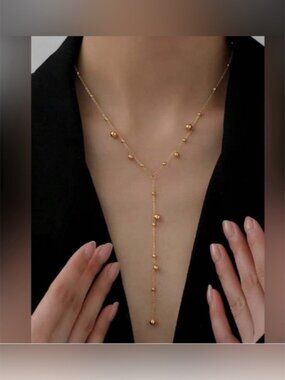 Gold Plated Stainless Steel Beaded Lariat Necklace